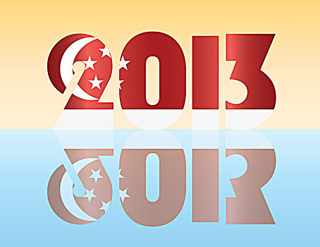 新年,新加坡,旗帜,插画