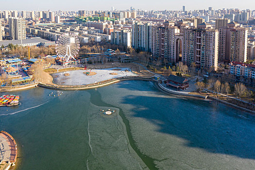 石家庄市,水上公园航拍画面