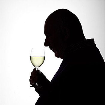 剪影,一个人的肖像,享受,一杯白葡萄酒