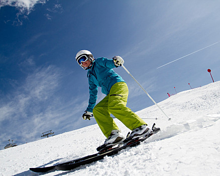 滑雪,女人,下坡