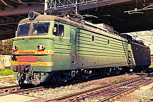 绿色,现代,俄罗斯,列车,红色,条纹,站立,火车站,旧式,照片