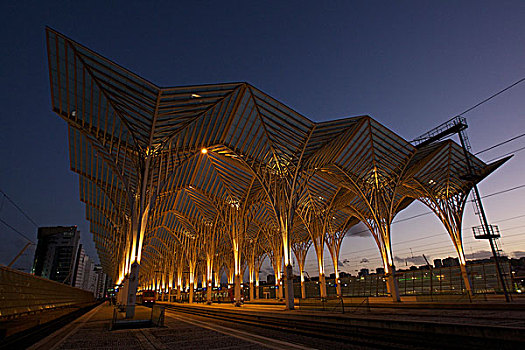 火车站,黄昏,设计,建筑师,圣地亚哥,地面,公园,场所,里斯本,葡萄牙,欧洲