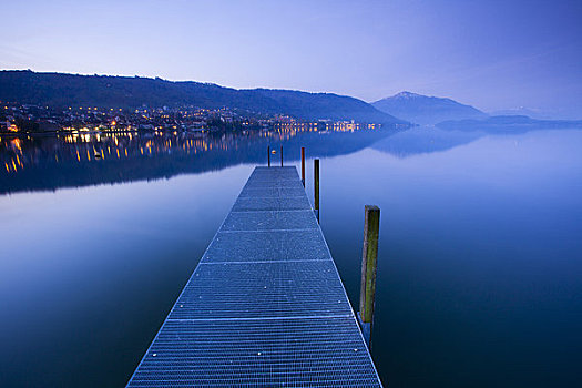 码头,黄昏,湖,瑞士