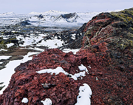 火山岩,热,区域,遮盖,冰雪,冰岛,欧洲