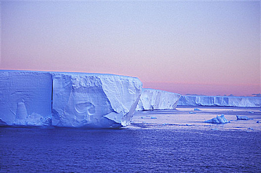 扁平,冰山,日落,威德尔海,南极