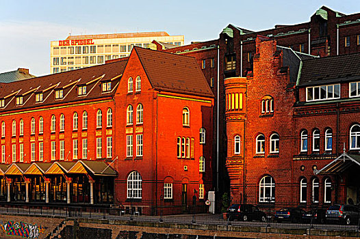 砖砌建筑,施拜希亚施塔特,后面,房子,汉堡市,德国,欧洲