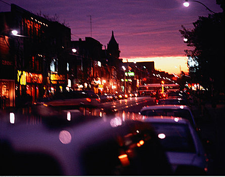 街景,夜晚,皇后大街,多伦多,安大略省,加拿大