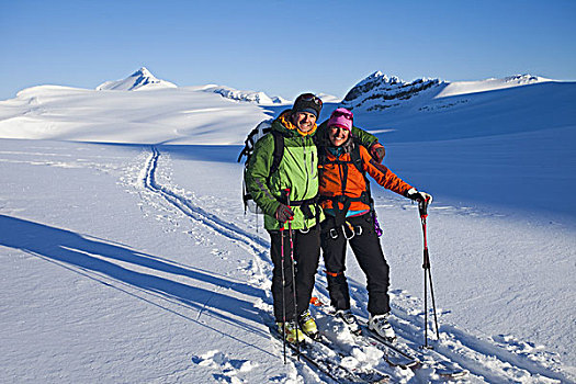 两个,滑雪,落基山脉,艾伯塔省,加拿大