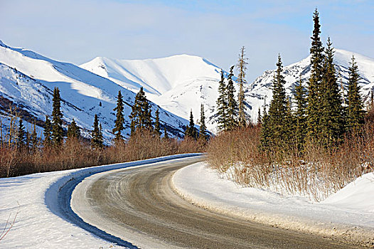 公路,布鲁克斯山,北极圈,冬天,拖拽,道路,阿拉斯加,美国