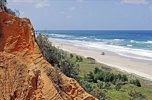 沙子,排列,红色,峡谷,海滩,弗雷泽岛,昆士兰,澳大利亚
