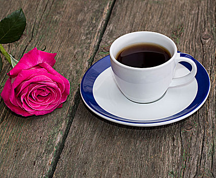 杯子,黑咖啡,玫瑰,老,桌面