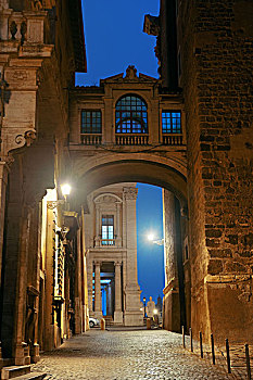 街道,风景,拱道,靠近,市政厅,夜晚,罗马,意大利