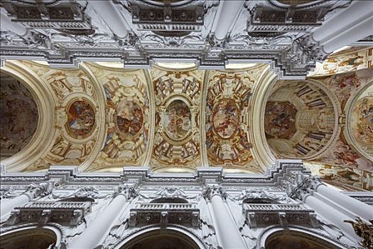 拱顶天花板,天花板,壁画,高校,大教堂,上奥地利州,奥地利,欧洲