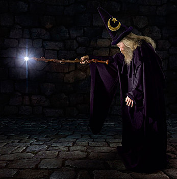 巫师,紫色,长袍,帽子,魔法棒