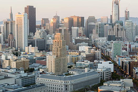 航拍,旧金山,市区,市场,街道,日落