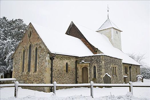 圣玛丽教堂,雪,修道院,读,伯克郡,英格兰,英国