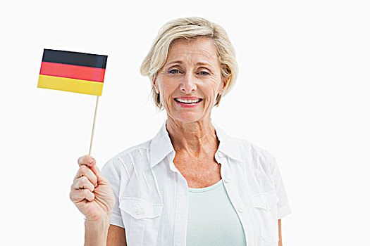 高兴,成年,女人,拿着,德国国旗