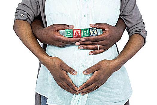 孕妇,婴儿,腹部,丈夫,搂抱,后视图,白色背景,背景