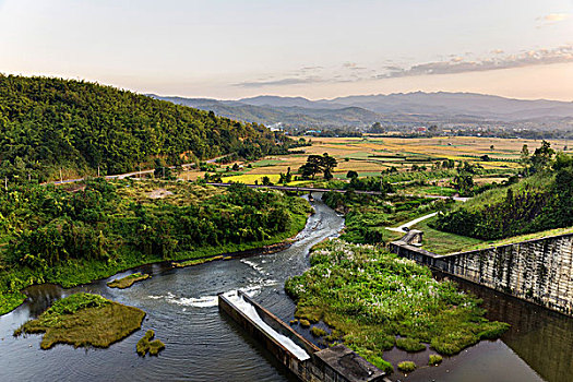 坝,水库,水电,植物,清莱,省,泰国,亚洲