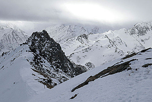 低,云,上方,雪山,风景,提洛尔