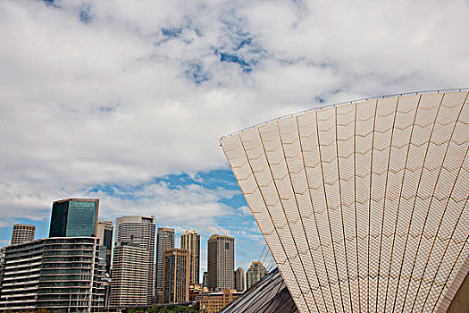 澳大利亚,悉尼,悉尼歌剧院,盖屋顶细节,市区,天际线,远景,大幅,尺寸