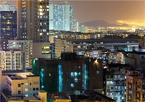 香港,市区,建筑,夜晚