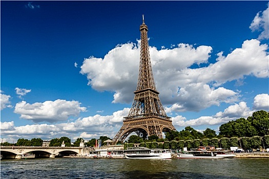 埃菲尔铁塔,塞纳河,白云,背景,巴黎,法国