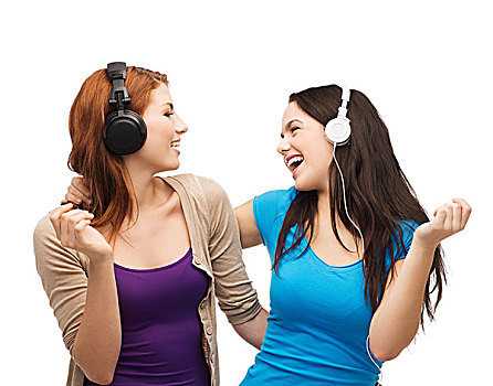 音乐,科技,概念,两个,笑,青少年,耳机