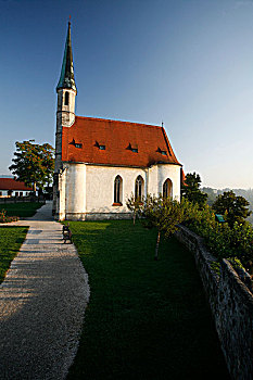 小教堂,布格豪森,城堡,远眺,河,萨尔察赫河,巴伐利亚,德国,欧洲