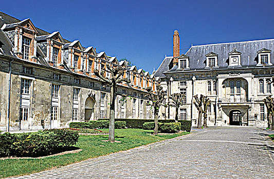 法国,城堡,院子