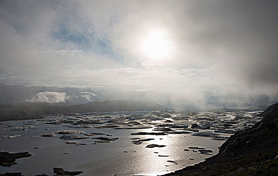 结冰,湖,雾,冰河,冰岛,欧洲