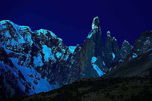 山,月光,安第斯山,巴塔哥尼亚,阿根廷,南美