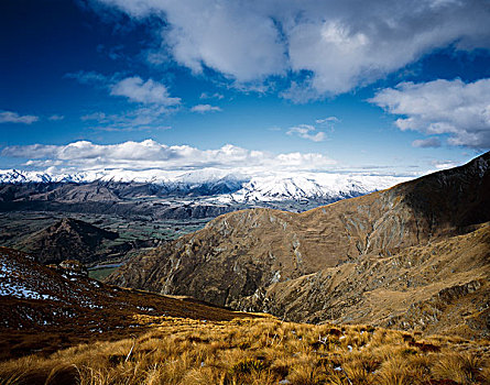 俯拍,山谷,南阿尔卑斯山,新西兰