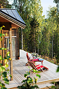 太阳,椅子,正面,木质,小屋