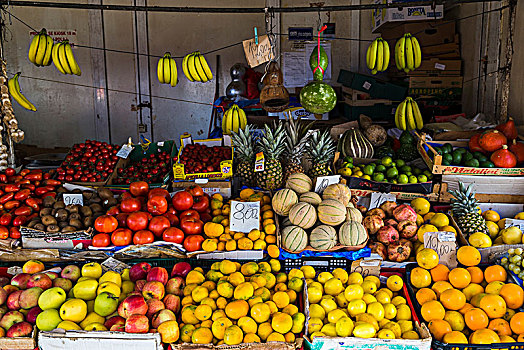 彩色,水果摊,绿色,市场,分开