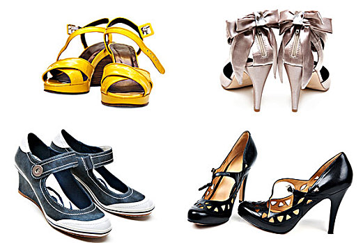 抽象拼贴画,四个,两个,女性,路夫鞋