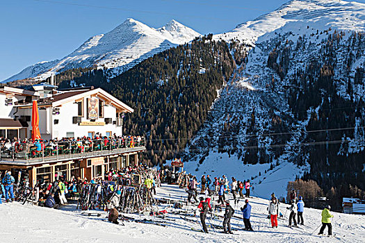 餐馆,山地别墅,滑雪者,阿勒堡,提洛尔,奥地利,欧洲