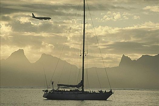 飞机,飞跃,帆船,茉莉亚岛,塔希提岛,社会群岛,法属玻利尼西亚