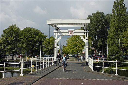 骑车,桥,城市,盾徽,荷兰南部,荷兰