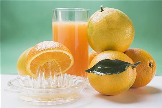 玻璃杯,橙汁,几个,橘子,柑橘压榨器