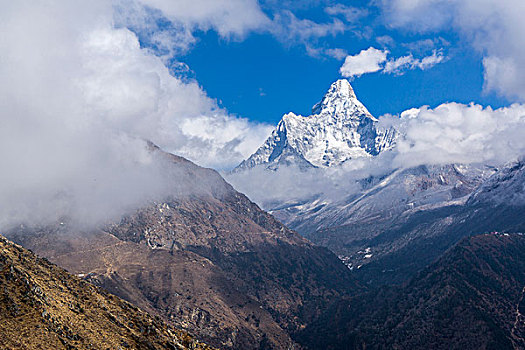 山,框架,云,单独,昆布,尼泊尔,亚洲