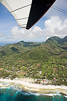 航拍,滑翔伞,库克群岛,海岸线