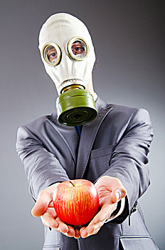 商务人士,防毒面具,苹果