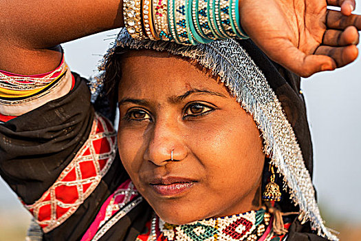 年轻,印度女人,头像,普什卡,拉贾斯坦邦,印度,亚洲