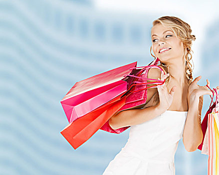 零售,销售,概念,优雅,女人,连衣裙,购物袋