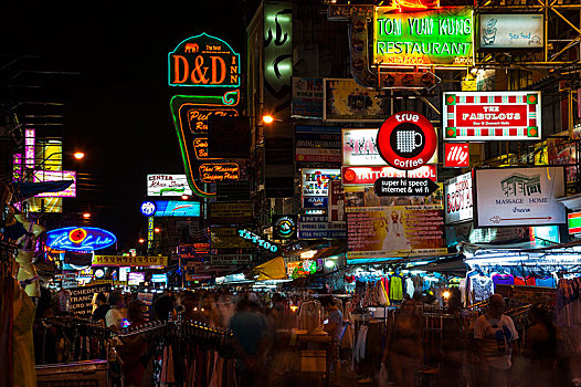 广告标识,街道,夜拍,道路,曼谷,泰国,亚洲