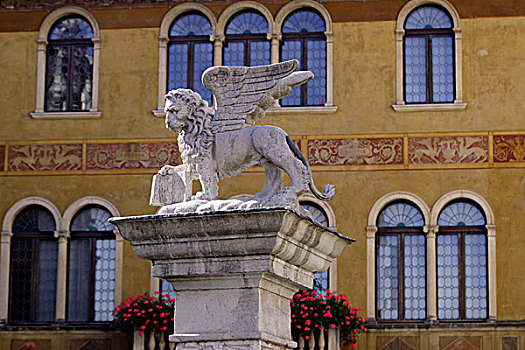 狮子,雕塑,象征,威尼托,区域,格拉巴酒,意大利,欧洲