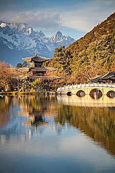 黑龙潭,玉龙雪山,背景,丽江,云南,中国