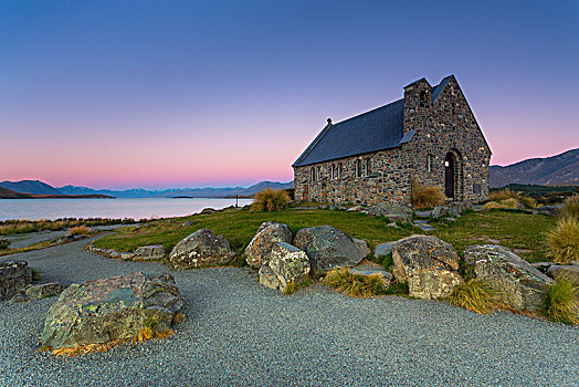教堂,特卡波湖,蓝色,钟点,后面,南阿尔卑斯山,坎特伯雷地区,新西兰,大洋洲