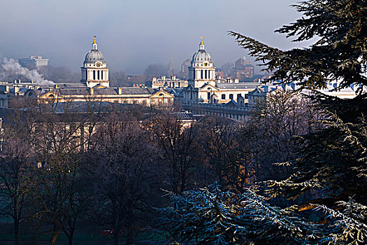 老,皇家,大学,冬天,早晨,风景,格林威治公园,格林威治,伦敦,英格兰,英国